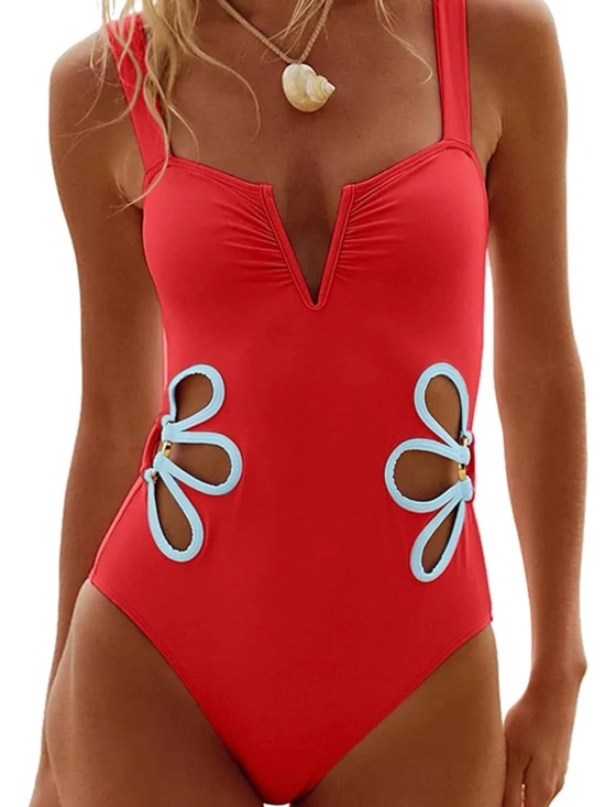 Seamolly Other - Red One-Piece Swimsuit with Blue Cutout Accents